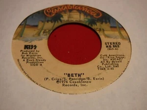KISS Beth Detroit Rock City 7" 45 RPM 1976 Casablanca NB 863 Peter Criss - Imagen 1 de 5