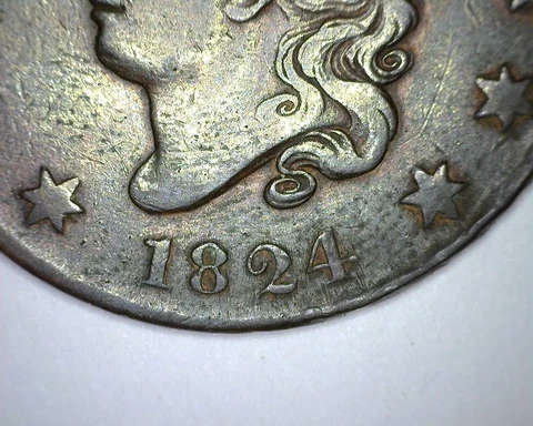 1824  Coronet Type Large Cent -  Normal Date - Much Better Grade / Better Date Cover