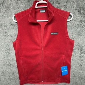 Columbia Steens Mountain Vest Mens Small Red Fleece Full Zip Mock Neck Outdoor - Picture 1 of 10