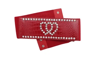 Women Red Elastic Wide Belt Hip High Waist Silver Heart Love Friendship Size S M - Picture 1 of 23