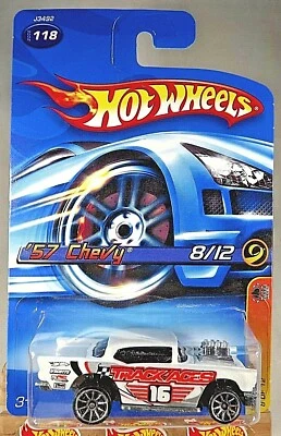 Chevy Hot Wheels #118 Track Aces 2006 8/12 '57 blanco con cromo variación de 10 radios Foto 1 de 4