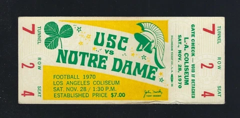 JOE THEISMANN 526 YARDS 1970 NOTRE DAME FIGHTING IRISH @ USC TROJANS FULL TICKET Cover