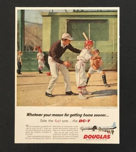 1958 Douglas DC-7 Avión Anuncio Béisbol Pequeñas Ligas De Colección Impresión AD - Imagen 1 de 2