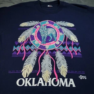 Vintage Single Stitch 90s Oklahoma Wolf Native Neon Aztec Shirt Nature Senara USA - Bild 1 von 8