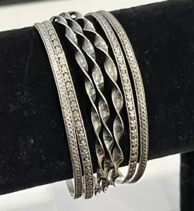 Vintage Sterling Silver 925 7 Bangle Bracelet Engraved Flower Twist 8.25” - Picture 1 of 5