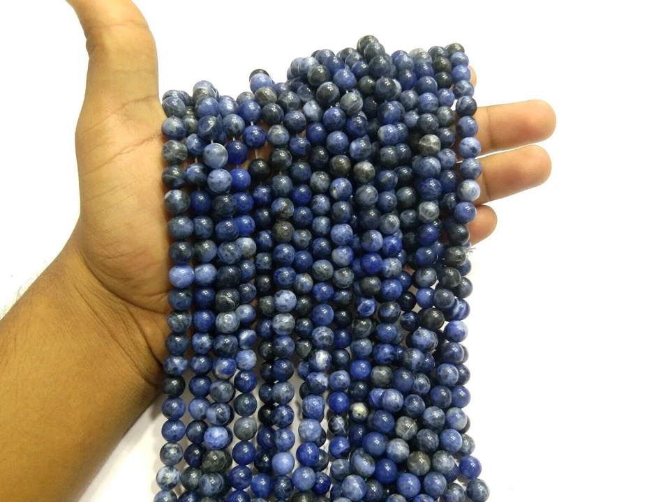 Sodalita Redonda 8mm Bola Suave Piedras Preciosas Sueltas Cuentas Lisas 1 Hilo 14" Pulgadas Foto 1 de 4