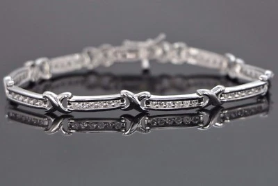 Pulseira estilo X link de tênis 6,75 pol. ouro branco 14K diamante redondo 1,00 ct US$ 3.3350 VA - Imagem 1 de 4