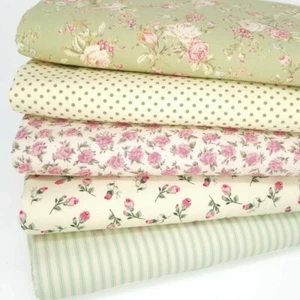 FASCIO TESSUTO 100% COTONE verde vintage rosa macchia Ditsy materiale artigianale floreale - Foto 1 di 6