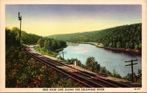 Vintage Erie Main Line entlang der Delaware River Eisenbahn Schienen 1940er Ansicht Postkarte - Bild 1 von 2