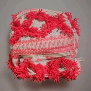 Mini Mochila Rosa Neón y Lino Cartera Bolsa de Viaje Cierre con Cremallera 9" x 8" x 5" - Imagen 1 de 12