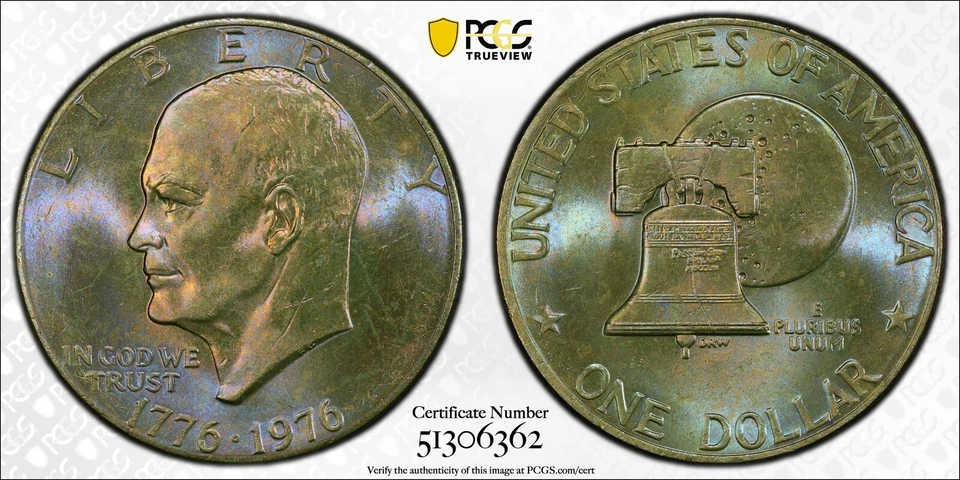1976-P Type 2 PCGS MS65 Eisenhower Ike Dollar - Colorful Toning - Image 1 of 1