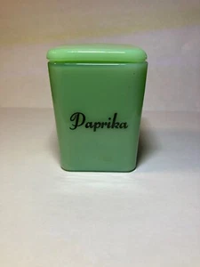 Seltene Vintage Jadeit "PAPRIKA" Kind 3" Mini Gewürzkanister Prise Glas - Bild 1 von 3