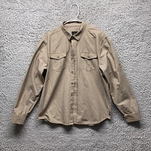 pRana Mens Dobby Button Up Shirt Brown Large Long Sleeve Roll Tap Travel Hiking - Picture 1 of 11