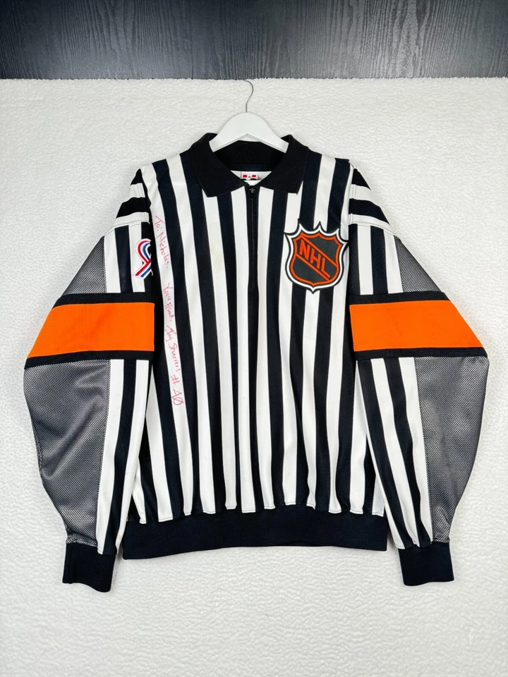 Vintage CCM Referee 40# Jersey - 56 -Official Jay Sharrers Autograph Striped NHL - Image 1 of 4