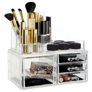 Large Makeup Skincare Organiser 8 Slots Cosmetic 4 Drawer Storage Case Tabletop - Picture 1 of 8