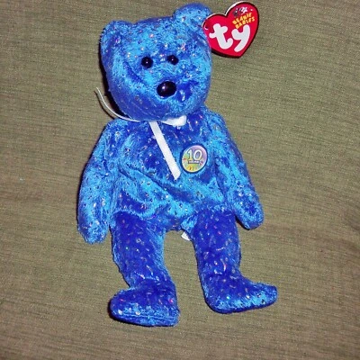BEANIE BABY 10 YEAR DECADE BEAR:SPARKLING RED,WHITE,BLUE,GREEN,YELLOW - U CHOOSE - Image 1 of 2