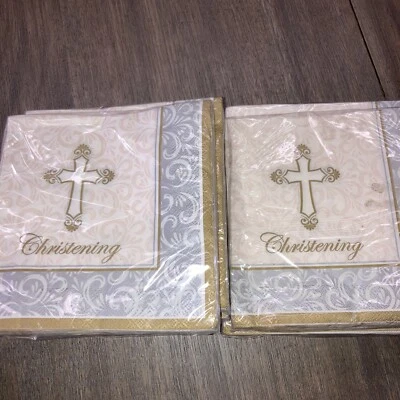 Lot of 9 Packs of 16 Christening Large Napkins-144 Napkins Tolal - Image 1 of 4