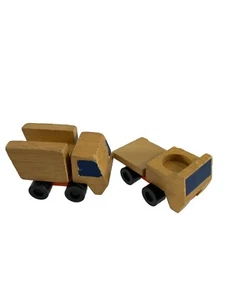 Vintage 1971 Lot of 2 Mattel Wood Wooden Toy Trucks Dump Pickup - Picture 1 of 9
