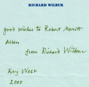 “2nd Congressional Poet Laureate" Richard Wilbur Hand Written Note From 2000 - Picture 1 of 1