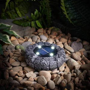 Solar Stone Effect Ground LED Light Ornaments Outdoor Spotlight - Dark Grey - Picture 1 of 7