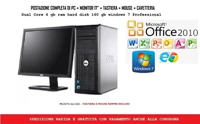 PC COMPUTER FISSO Usato Ricondizionato Dual Core 4 GB 160 GB WIN 7 + MONITOR 17" - Immagine 1 di 2