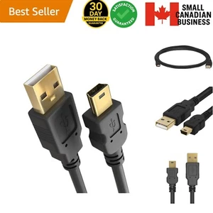 Mini USB Cable 10ft USB A to Mini B High-Speed Data Charging Durable Black - Photo 1 sur 10