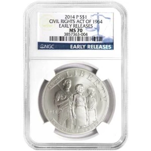 2014-P $1 Civil Rights Act Silver Commemorative NGC MS70 ER Blue Label - Picture 1 of 2