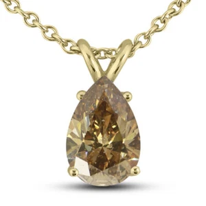 2 ct Diamant Solitär Anhänger natürliche Birnenform ausgefallen braun 14K Gelbgold - Bild 1 von 5