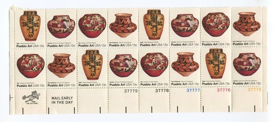 Scott # 1709a - Pane of 20 - Pueblo Art - MNH- 1976 - PB, Mr. Zip, Mail Early - Image 1 of 1