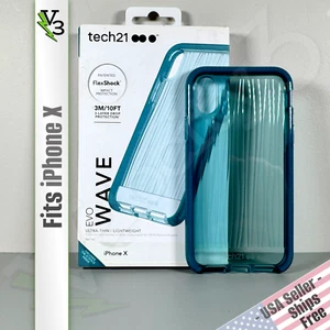 Tech 21 Case for iPhone X - Blue | Evo Wave Gel Case | Ultra Slim & Flexible - Picture 1 of 19