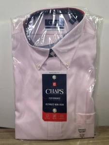 Chaps Relaxed Fit Non-iron Performance Pink Button Up Mens Medium Long Sleeve - Picture 1 of 6