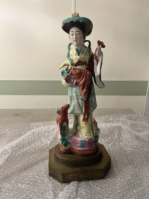 Antique Chinese Famille Rose Immortal Goddess Magu Statue Figurine 14" see Pics! - Image 1 of 2