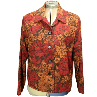 Camisa Covington Floral Botón Almohadillas para el Hombro Elastizadas Manga Larga Marrón y Rojo PL Foto 1 de 4