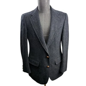 Harris Tweed Stanley Blacker Scottish Wool Gray Tweed Herringbone Blazer Size S - Picture 1 of 8