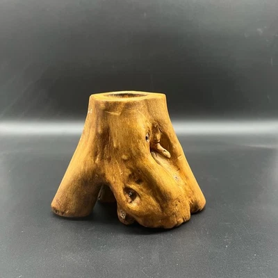 Rustic Wood Candle Holder – Tree Trunk Style – Natural Carved Teak - Image 1 of 4