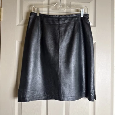 Falda de cuero vintage Yvonne & Marie talla 8 negra hasta la rodilla 100 % genuina años 90 Foto 1 de 4