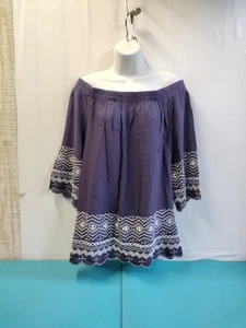 Top donna Forgotten Grace spalle scoperte relaxed orlo ricamato blu navy taglia L - Foto 1 di 9