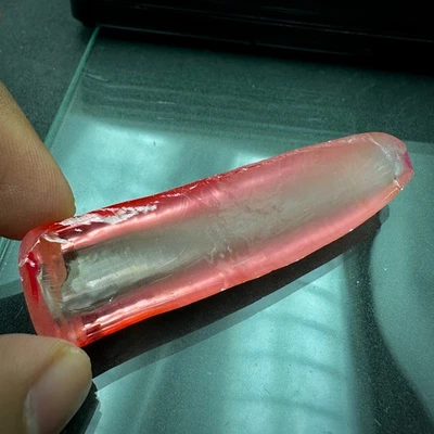 HUGE 31.33 GRAM SUNRISE ORANGE SAPPHIRE CORUNDUM ROUGH LAB CREATED HALF BOULE - Image 1 of 4