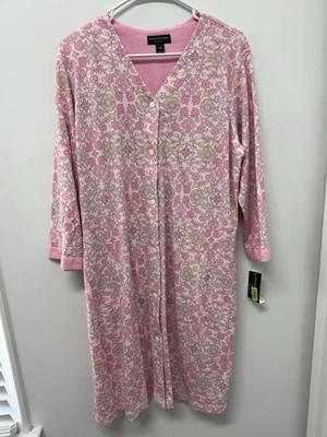 NWT Miss Elaine Relax Pink Flowers Long Sleeve Nightgown Medium 40" - Image 1 of 4