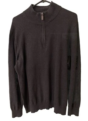 Pulôver suéter Eddie Bauer masculino grande e alto algodão cashmere 1/4 zíper cinza escuro LT - Imagem 1 de 4