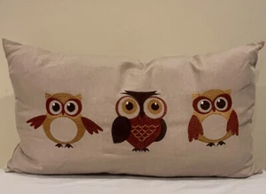 Herbst 24x14 RECHTECK drei genähte bestickte Eulen Lendenkissen mehrere Farben - Bild 1 von 13