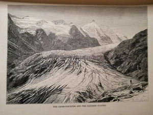 1880 Pasterze Glacier Original Illustration  Kupferstich Lithographie Vintage - Bild 1 von 5