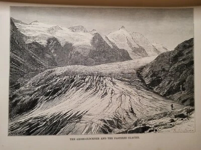 1880 Pasterze Glacier Original Illustration  Kupferstich Lithographie Vintage - Bild 1 von 4
