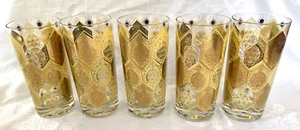 5 x VIntage MCM Cera Ned Harris 5.5” Glasses Tumblers 22K Gold Pineapple EUC - Picture 1 of 10