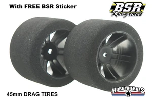 BSR Racing BSRF4525-D 1/10 Drag 25 Shore Foam Tires 45mm Black Rim (2) - Picture 1 of 7