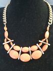 Charming Charlie Gold Cuban Chain Salmon Bead Necklace Shiny Statement