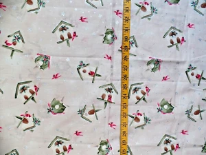 TIS THE SEASON BIRDHOUSE HOLIDAY GLITTER PRINT 100% COTTON FABRIC 25X43 INCHES - Picture 1 of 1