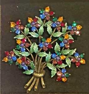 BROCHE RARO JOAN RIVERS MULTICOLOR RAMO DE FLORES DE CRISTAL JARDÍN FIESTA PIN - Imagen 1 de 3