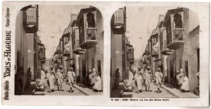 Algérie.Biskra.Rue des Ouled Naïls.Photo Stereo Argentique.Stereoview.Animée Per - Picture 1 of 2
