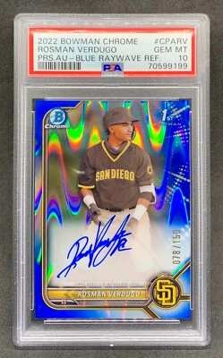 2022 Bowman Chrome ROSMAN VERDUGO Blue Refractor Auto SP /150 Gem Mint PSA 10 - Image 1 of 2